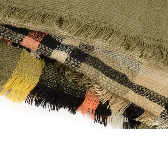 Oversized Green Plaid Blanket Scarf - Picture 9 of 10